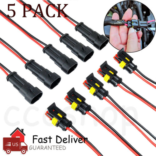 5 Pack 2 Pin 20awg Way Male Female Electrical Connector Plug Wire Car Waterproof
