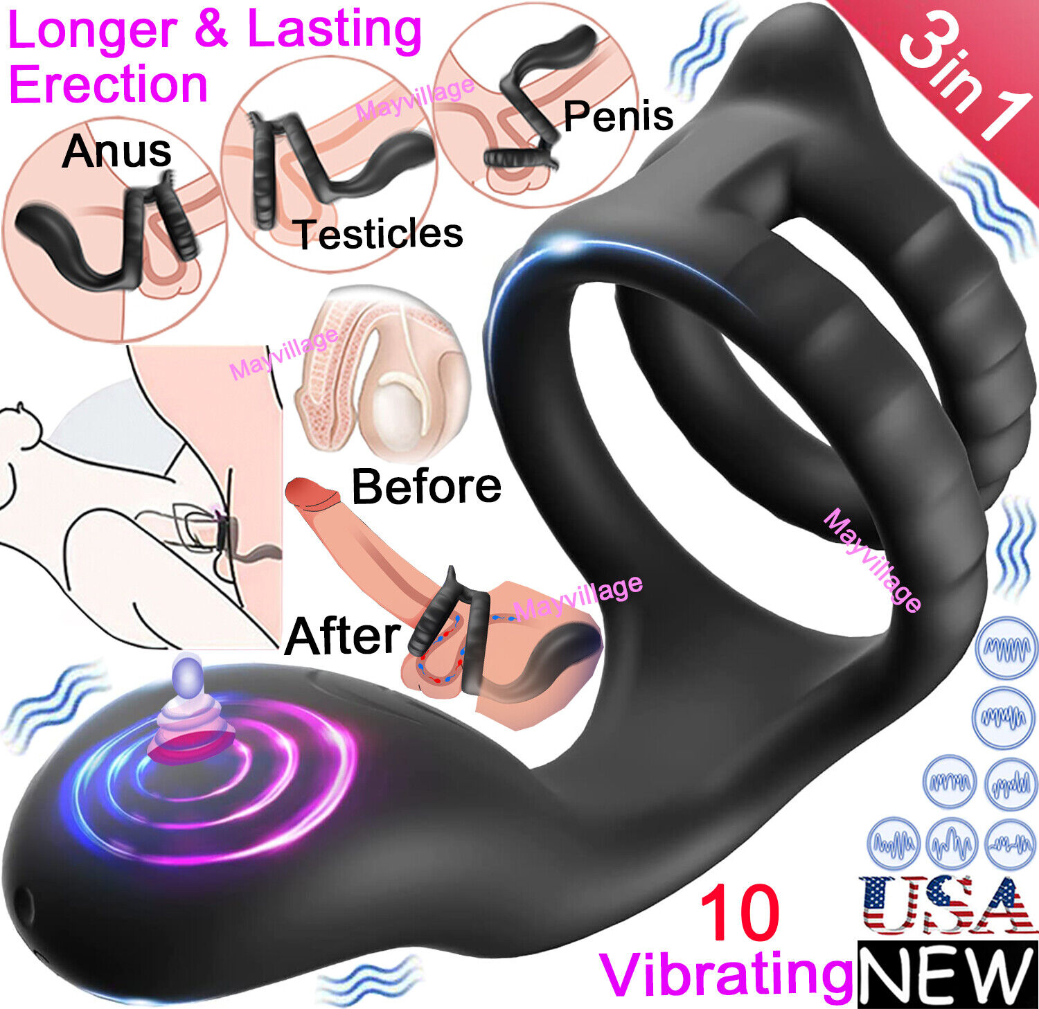 Anal Plug Dildo Vibrator Male Prostate Massager Cock Ring Sex Toys For Men Women