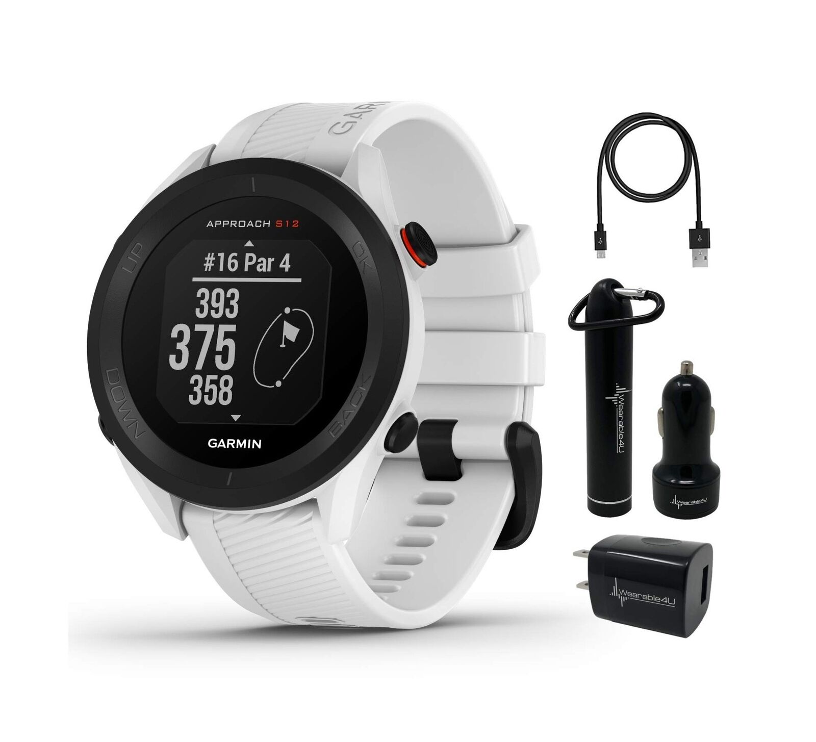 Garmin Approach S12 Premium Gps Golf Watch, White With Wearable4u Power Pack ...