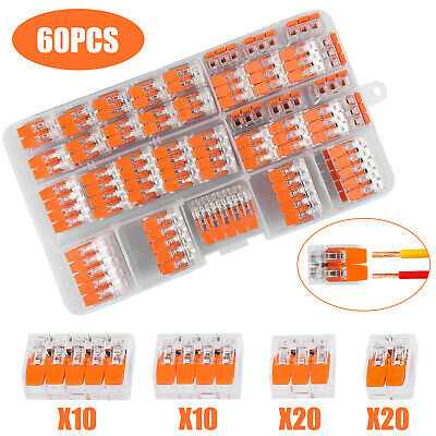 60pcs Lever Nut Compact Splicing Connector 2/3/4/5 Wire Conductors Set 28-12 Awg