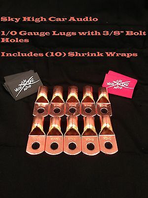 (10) 1/0 Gauge Copper Ring Terminals 3/8" Red/black Heat Shrink Tubing Lugs