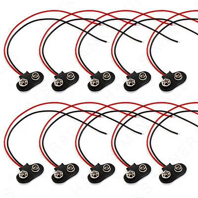 10x 9v 15cm Battery Connector T Type Clip Plug Wire Cord Leads 9 Volt