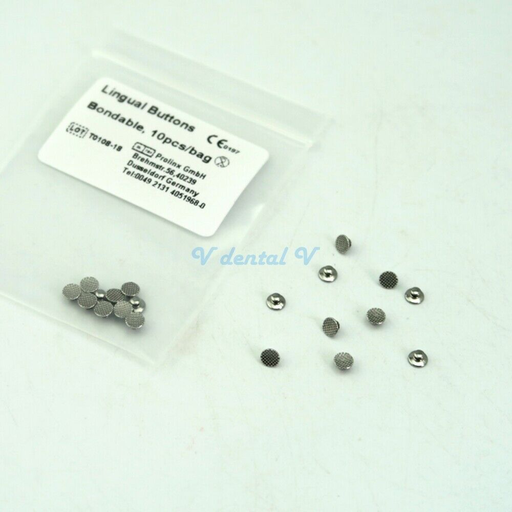 10pcs Dental Orthodontic Lingual Buttons Bondable Round Mesh Base Stainless