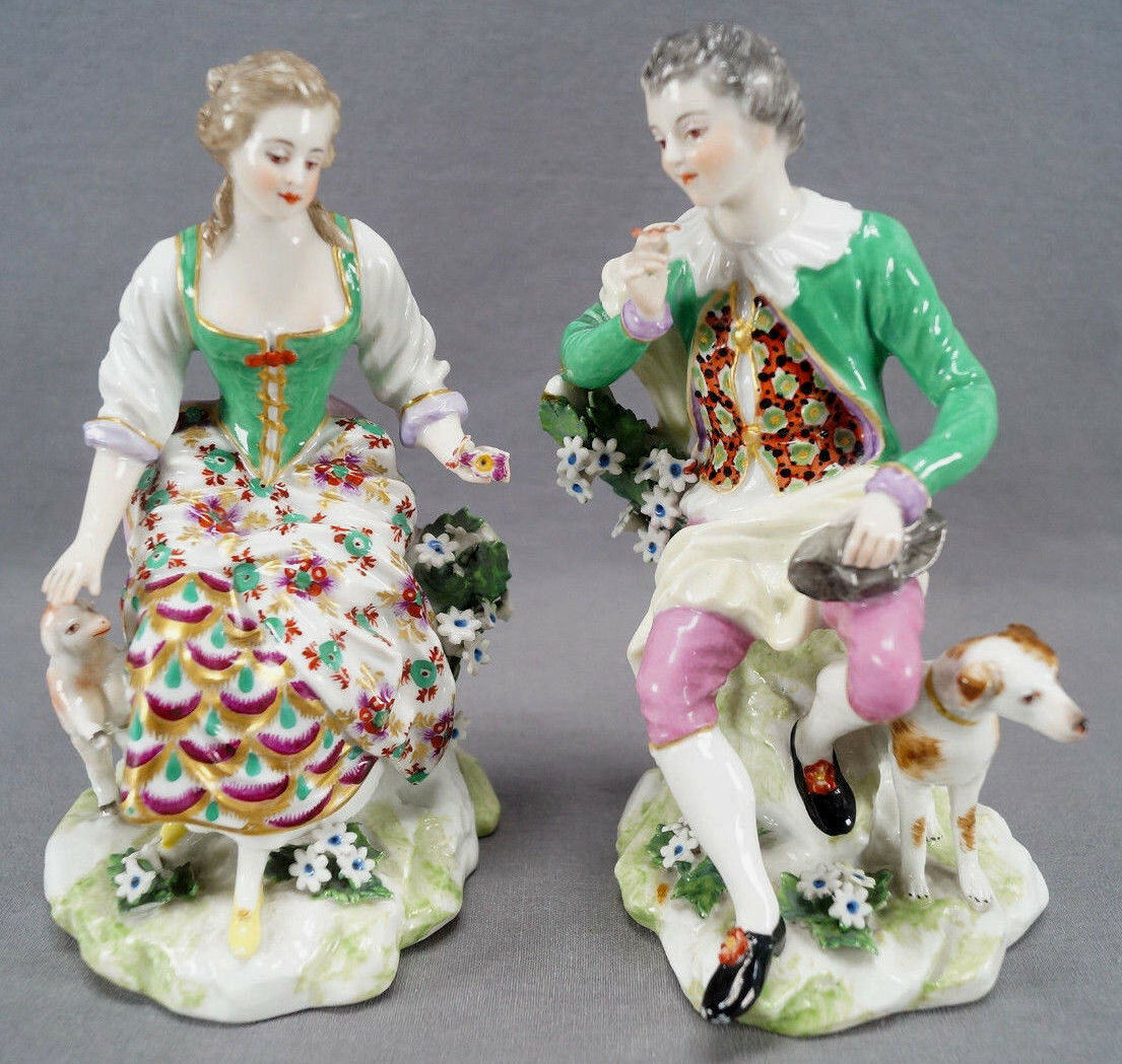 Pair Of 19th Century German Continental Hand Painted Chelsea Style Figurines