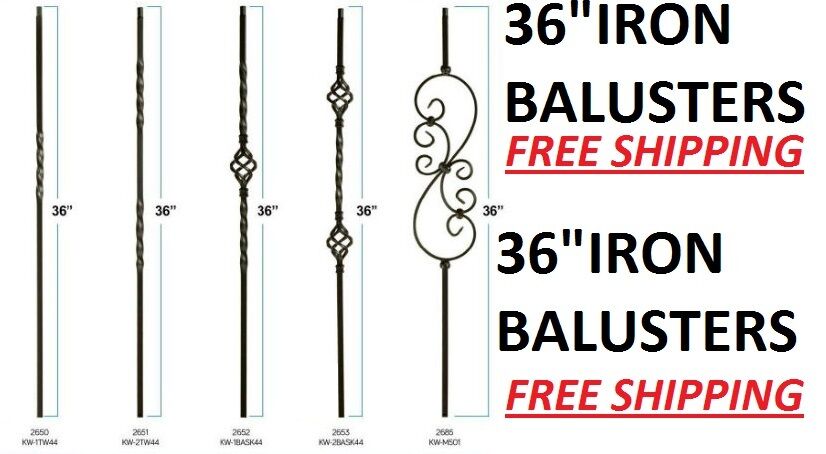 36" Black Iron Stair Parts Metal Balusters Spindles Twists Baskets Scrolls 36"
