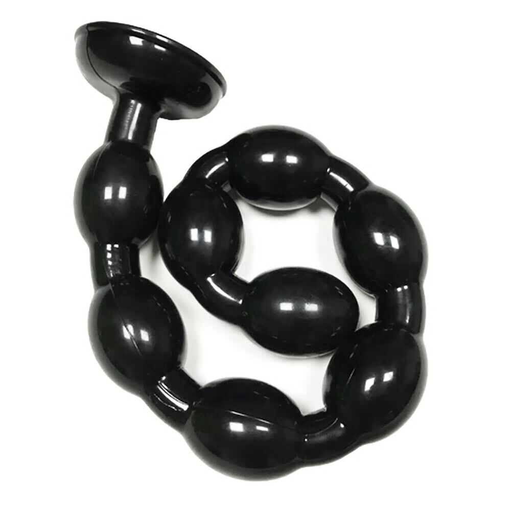 19" Silicone Beaded Extra Long Dildo Anal Toy 1.45" Thick W Suction Cup Black