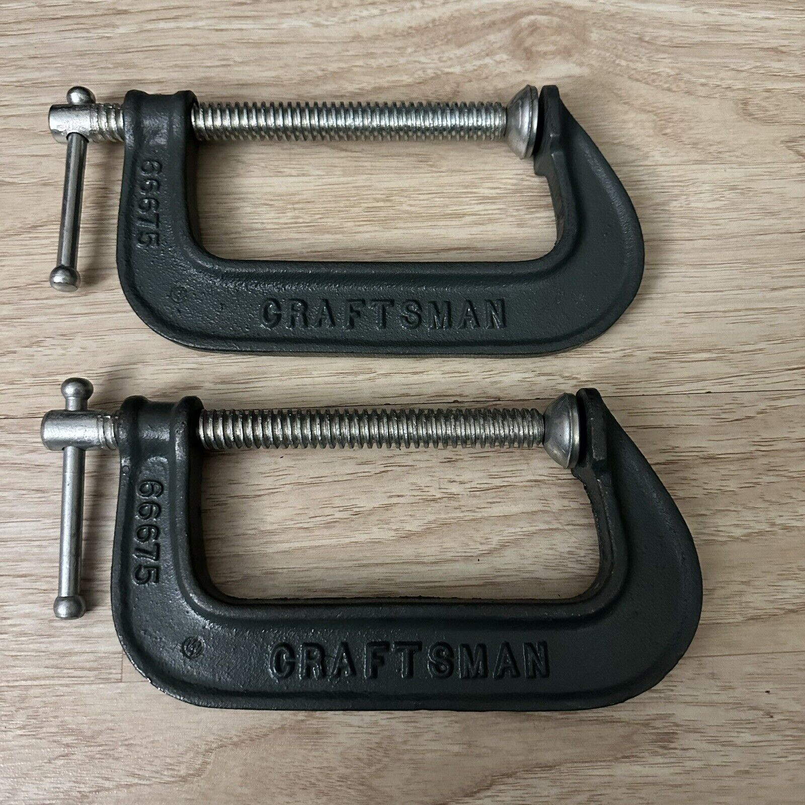 Vintage Lot Of 2 Craftsman Malleable Steel  C-clamp 66675 Screw Clamp 6” Usa