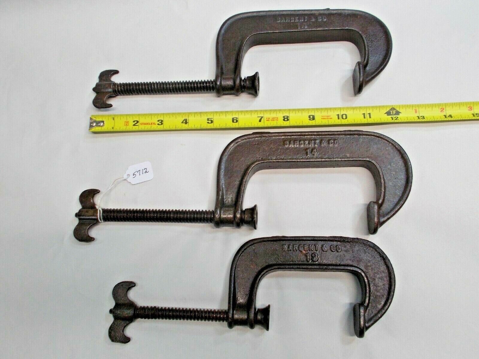 C Clamps, (3) Sargent Co., Vintage C Clamps, 3, 4 & 4" Butterfly Knobs, Usa