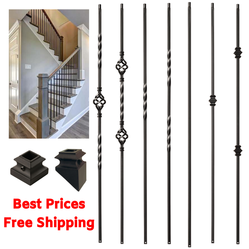 Iron Stair Balusters - Metal Stair Spindles - Satin Black Hollow Wrought Iron