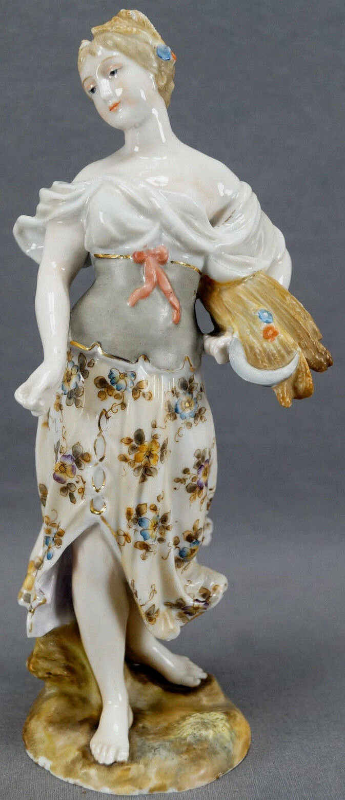 Triebner Ens Eckert Volkstedt Hand Painted Fall Female Figurine C. 1886 - 1894